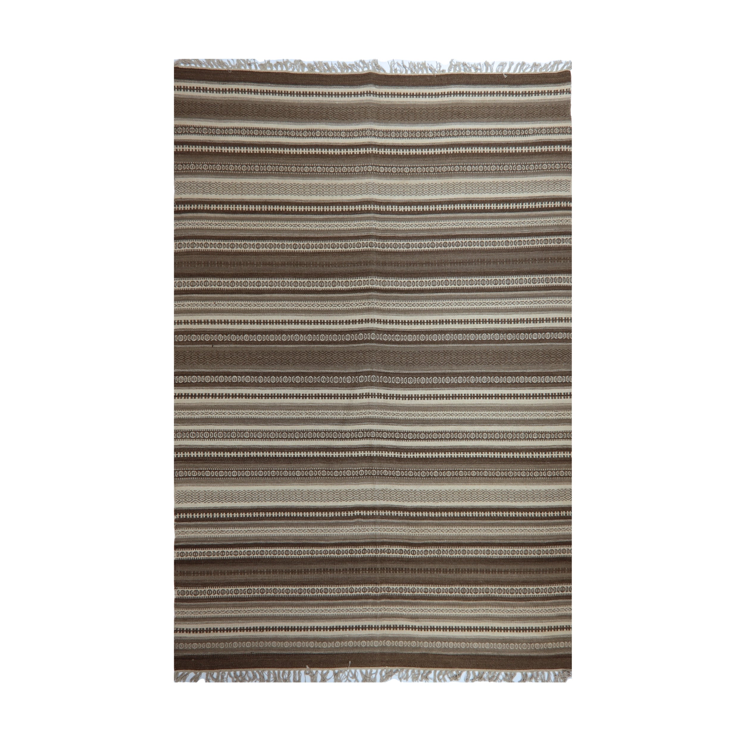 Brown & Beige Tribal Geometric Kilim Rug Design 176 × 270 cm