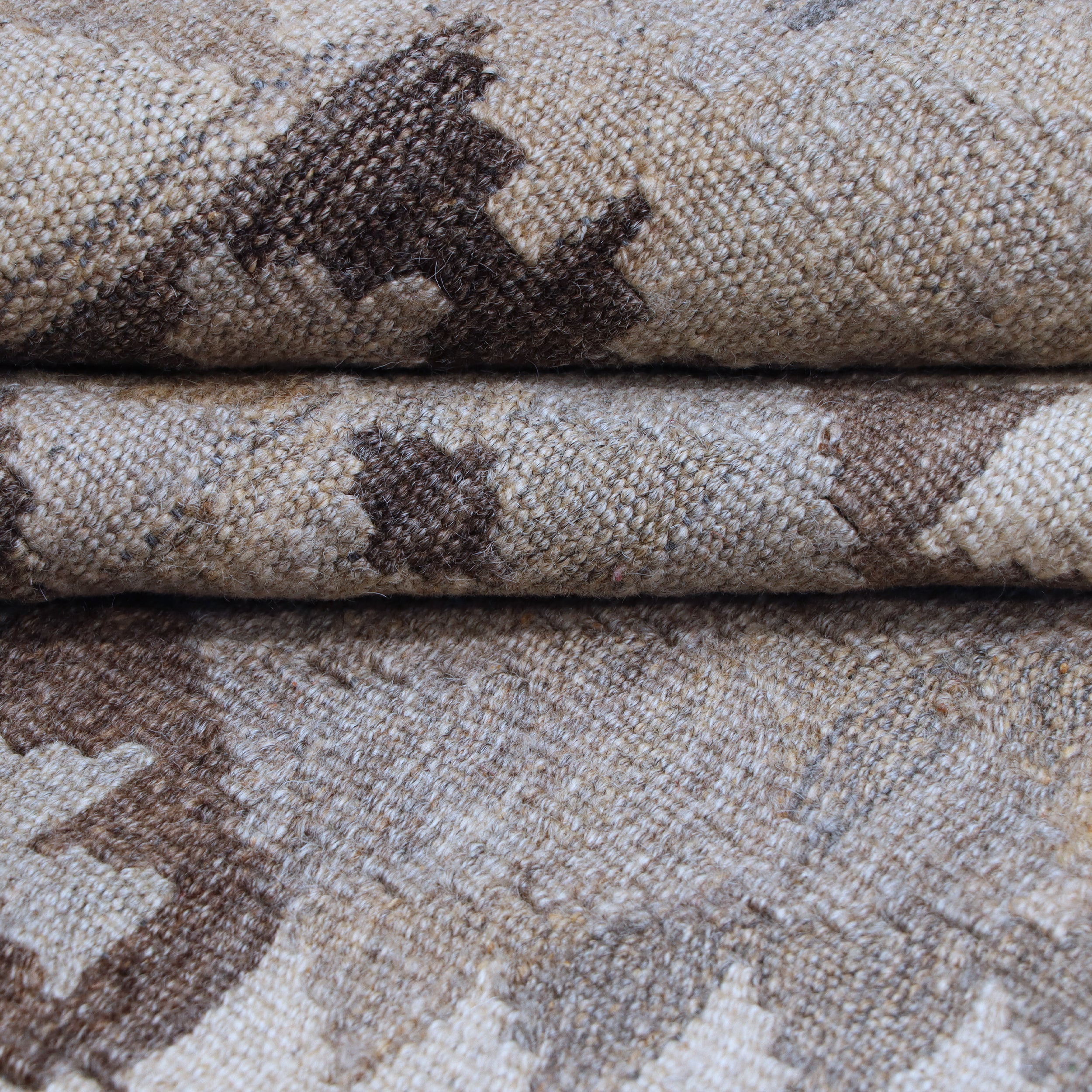 Brown & Beige Tribal Geometric Kilim Rug Design 196 × 147 cm
