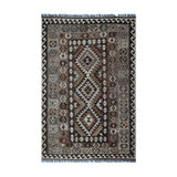Brown & Beige Tribal Geometric Kilim Rug Design 209 × 150 cm