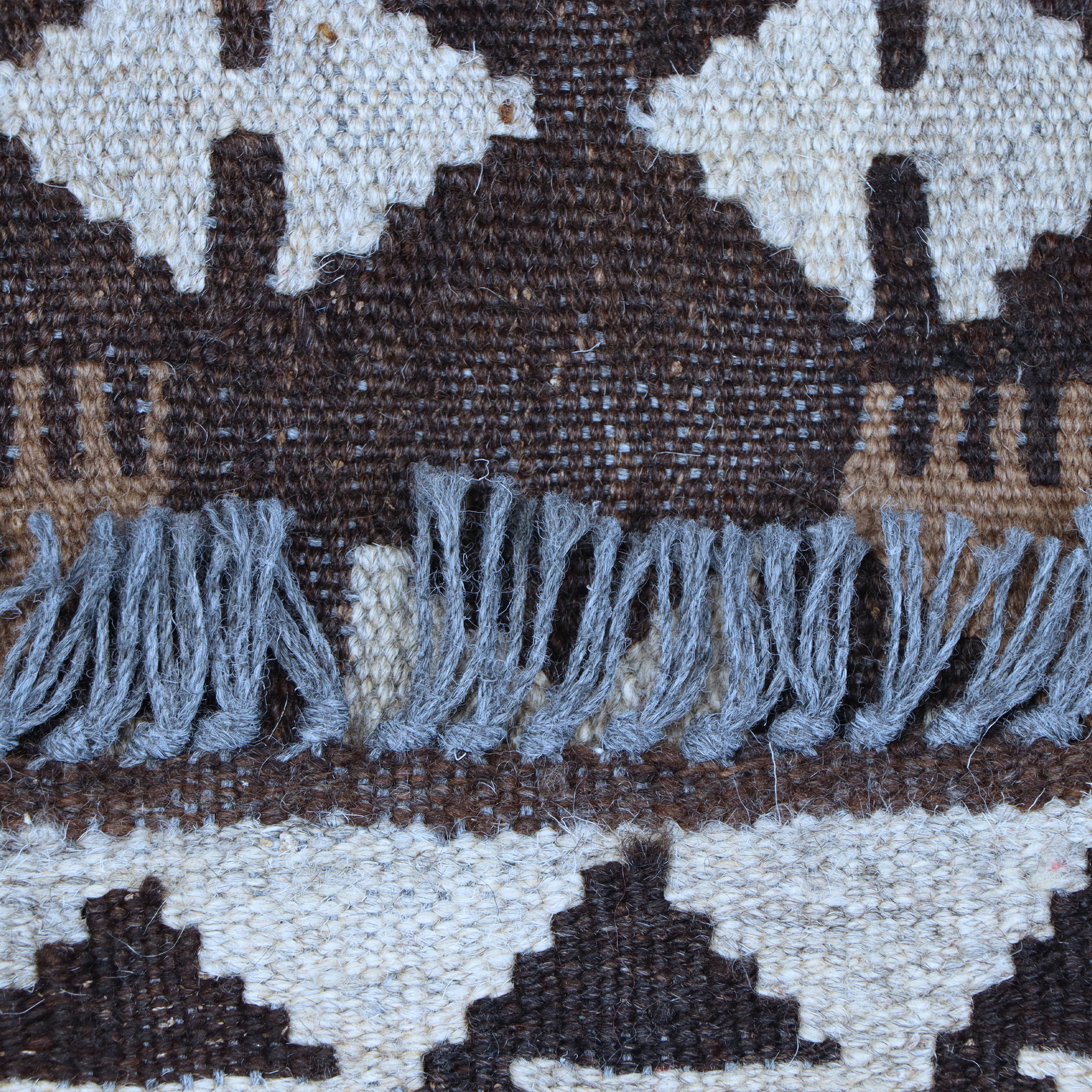 Brown & Beige Tribal Geometric Kilim Rug Design 209 × 150 cm