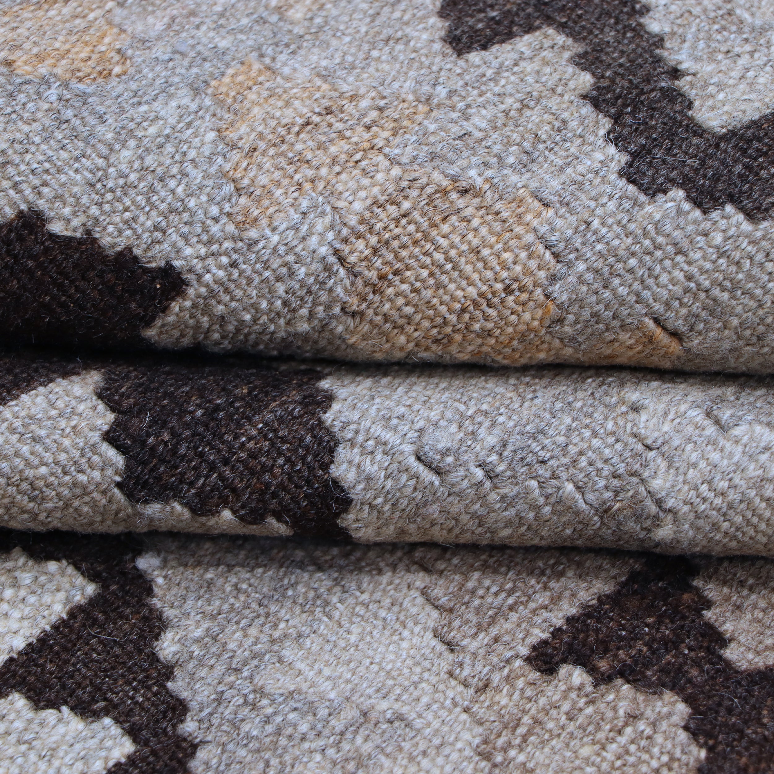 Brown & Beige Tribal Diamond Kilim Rug Design 201 × 155 cm