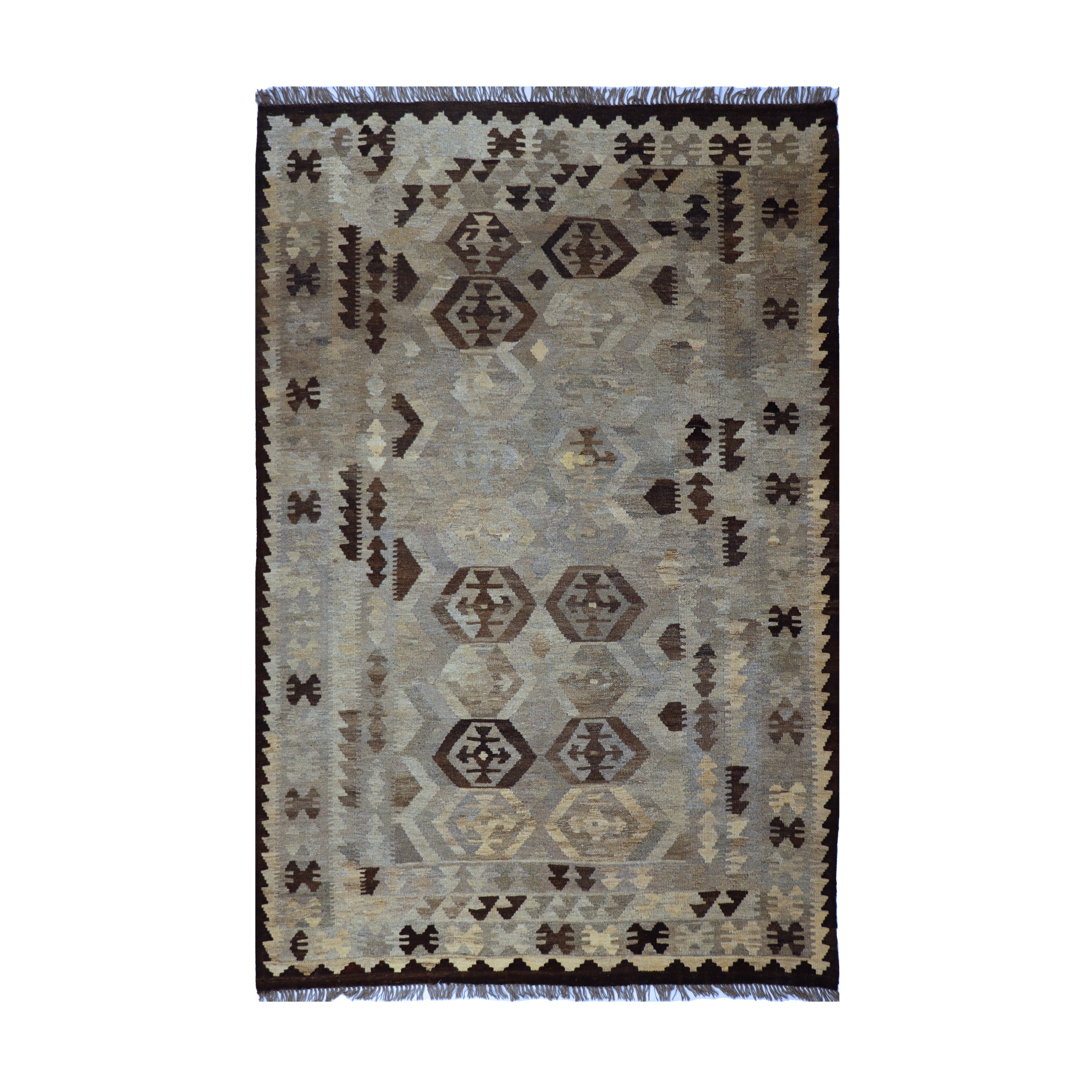 Taupe & Brown Tribal Geometric Kilim Rug Design 203 × 160 cm