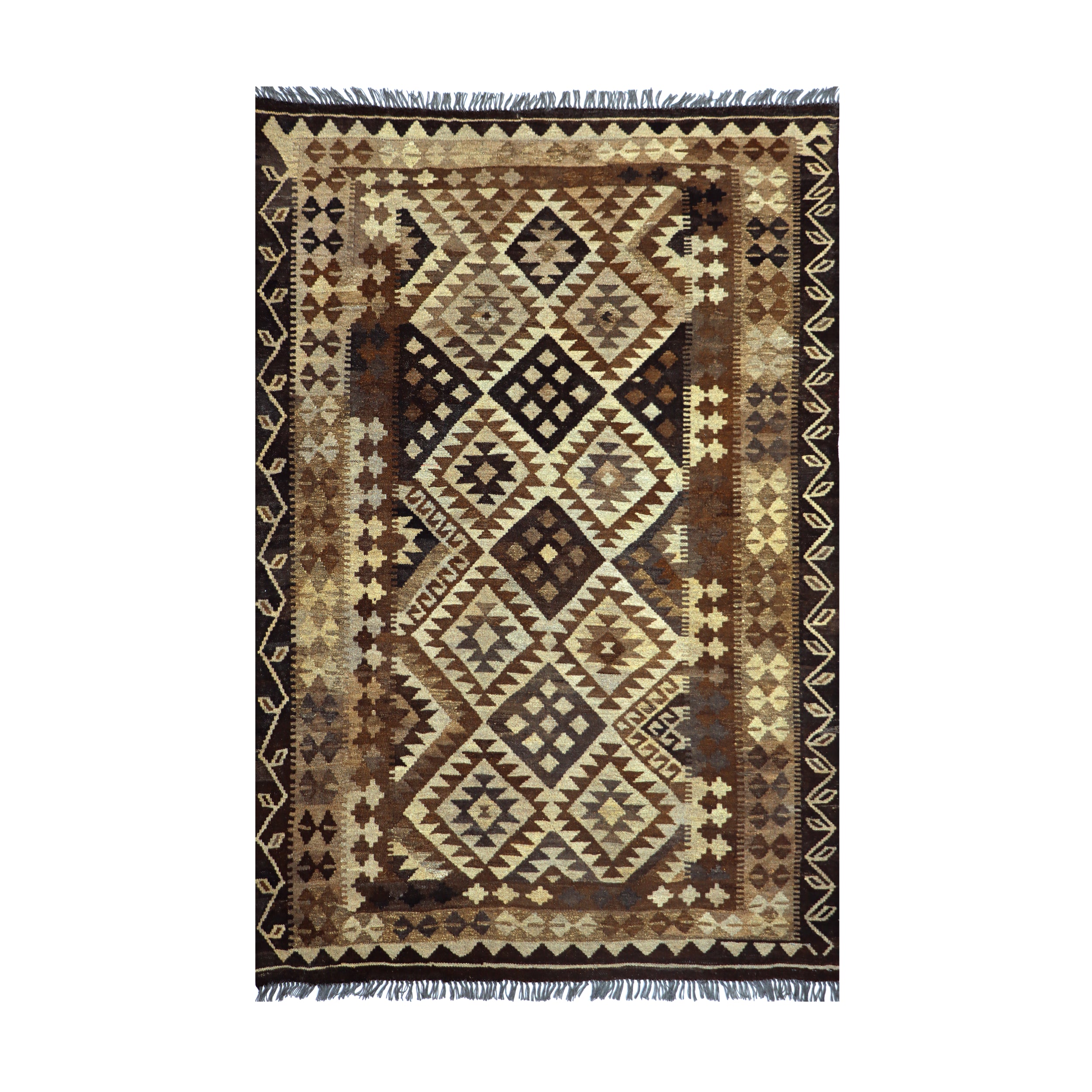 Brown & Beige Tribal Geometric Kilim Rug Design 200 × 152 cm