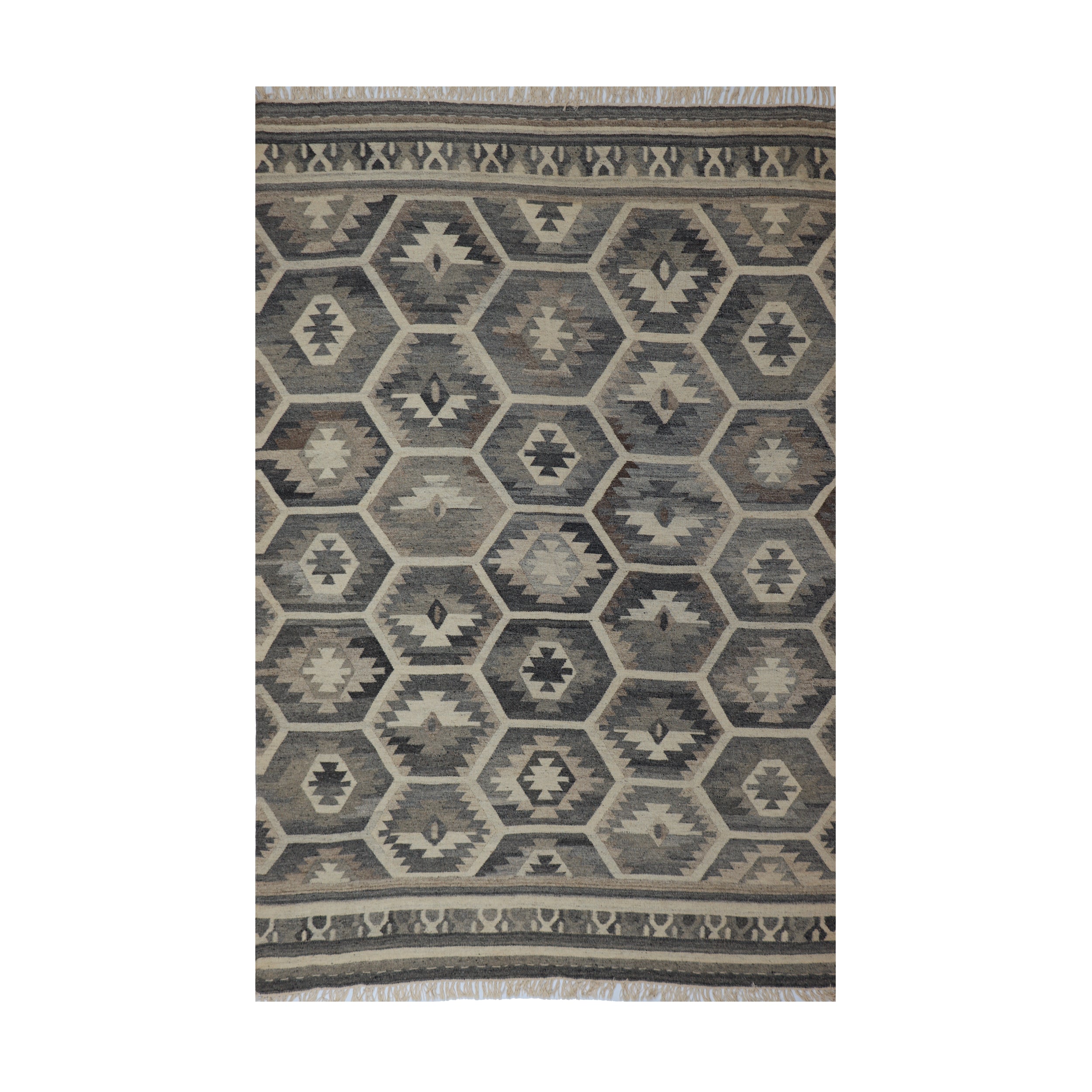 Grey & Ivory Honeycomb Tribal Kilim Rug Design 150 × 200 cm