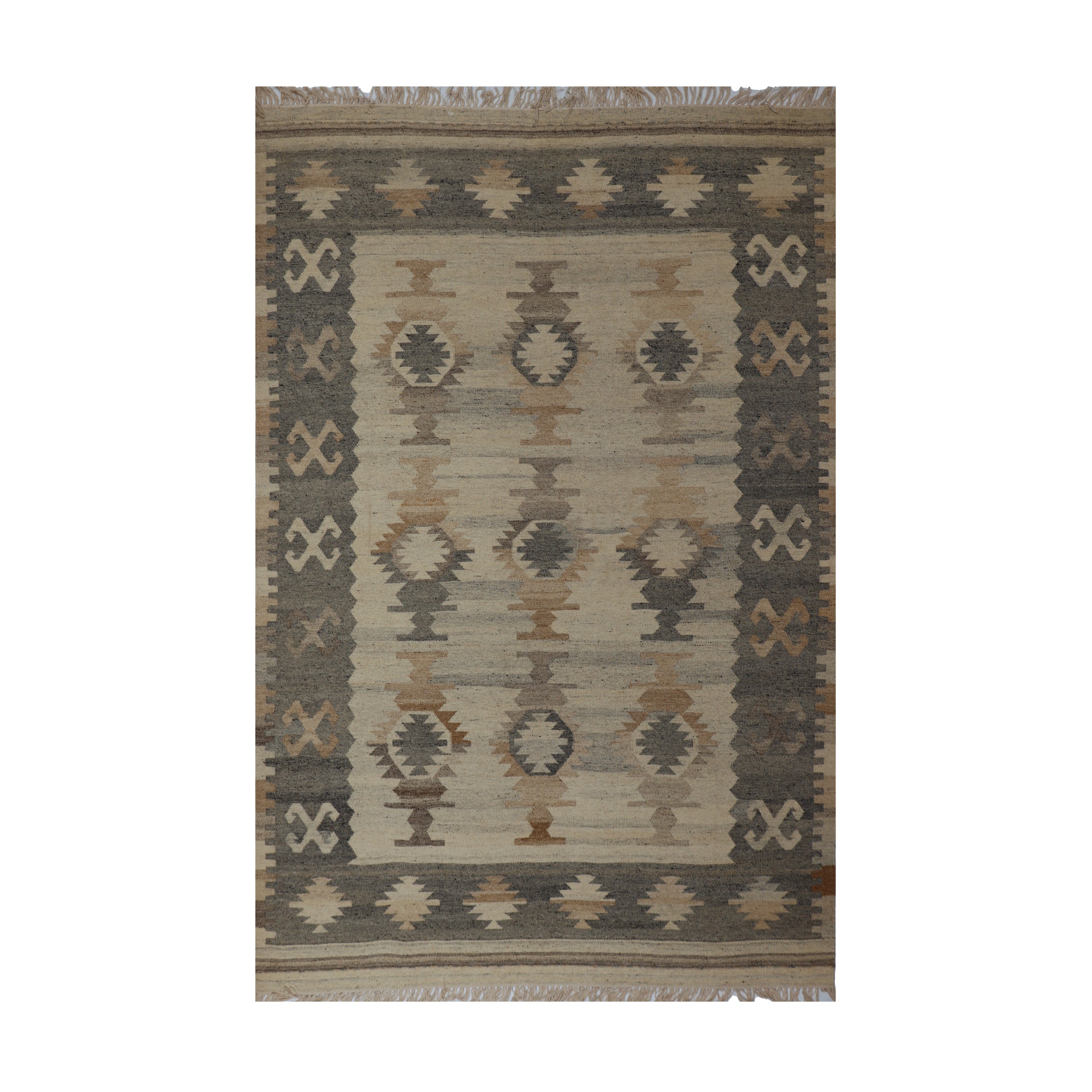 Taupe, Ivory & Brown Tribal Geometric Kilim Rug Design 150 × 200 cm
