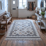 Beige & Grey Diamond Lattice Kilim Rug Design 150 × 200 cm