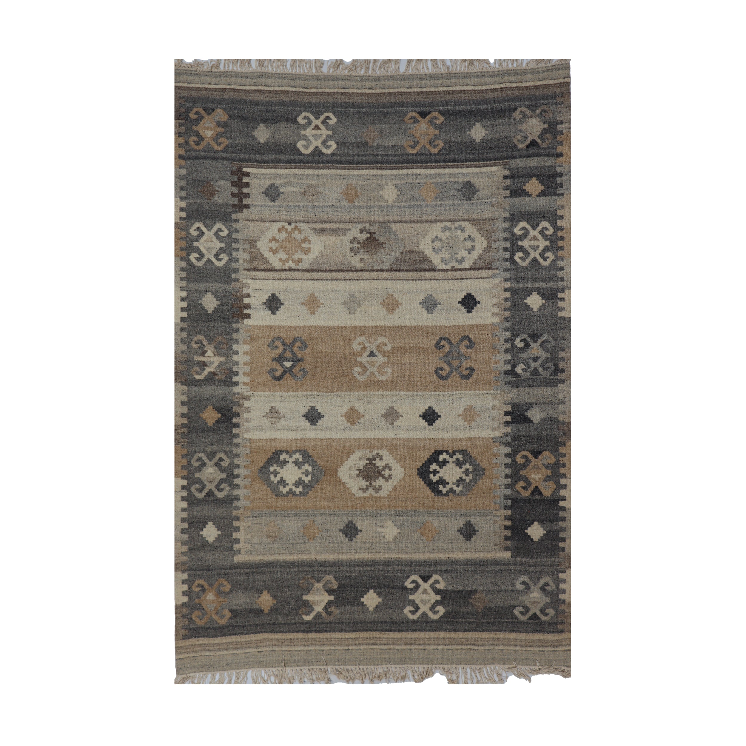 Grey & Beige Tribal Geometric Kilim Rug Design 150 × 200 cm
