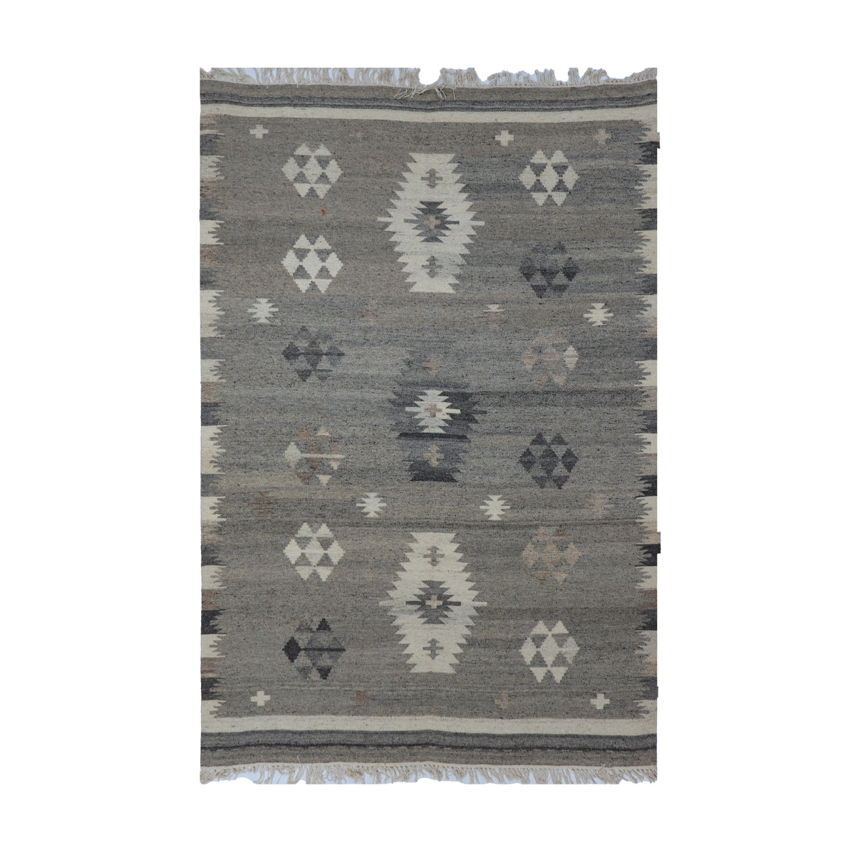 Grey & Ivory Tribal Diamond Kilim Rug Design 150x200cm