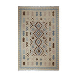 Beige & Blue Tribal Geometric Medallion Kilim Rug Design 170 × 240 cm