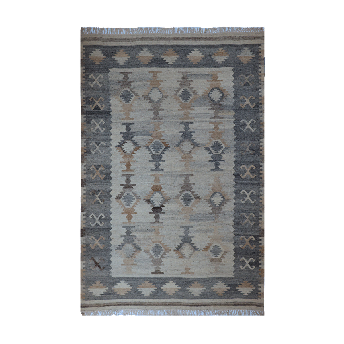 Grey & Ivory Tribal Medallion Kilim Rug Design 170x240cm