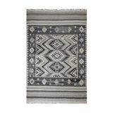 Grey & Ivory Tribal Geometric Medallion Kilim Rug Design 170 × 240 cm