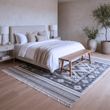 Grey & Ivory Tribal Geometric Medallion Kilim Rug Design 170 × 240 cm
