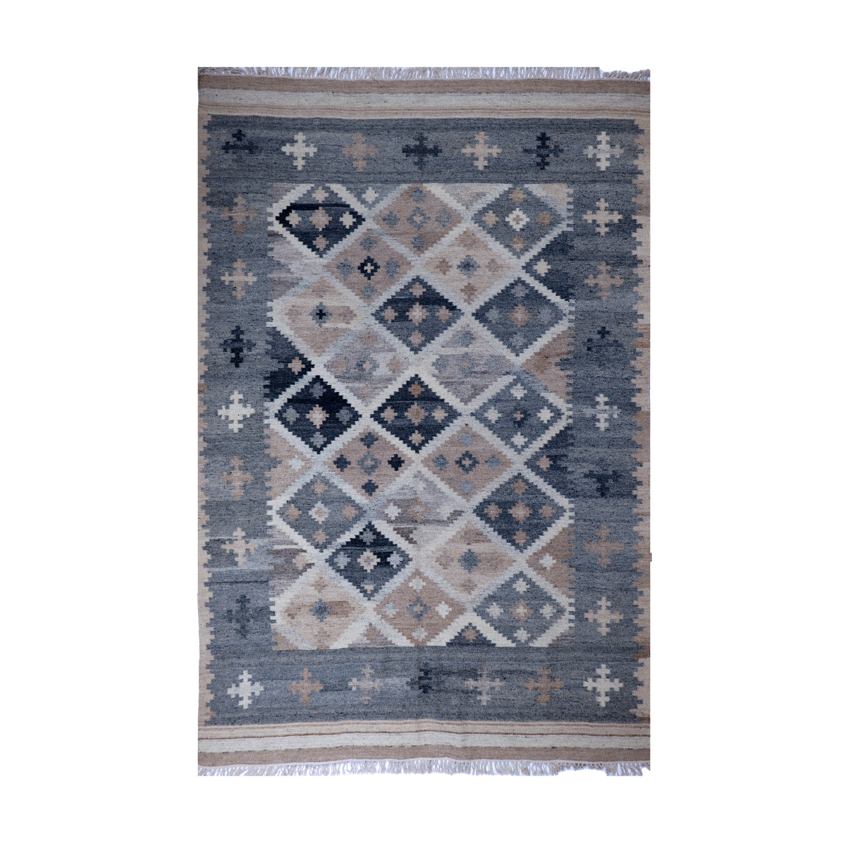 Grey & Beige Tribal Diamond Kilim Rug Design 170 × 240 cm