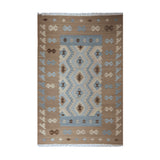 Blue & Beige Tribal Geometric Medallion Kilim Rug Design 200 × 300 cm