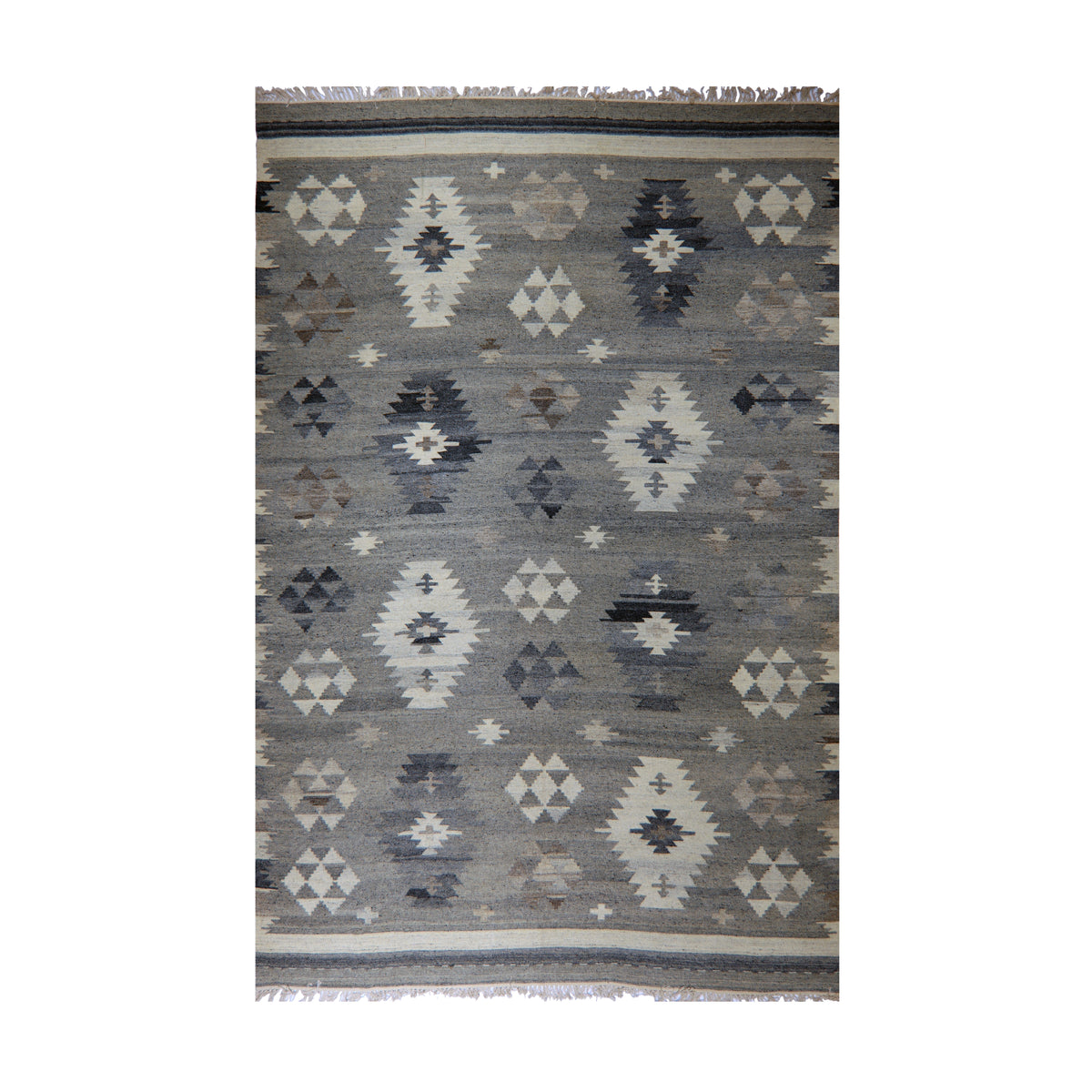 Grey & Ivory Tribal Medallion Kilim Rug Design 200x300cm
