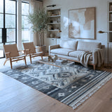 Grey & Ivory Tribal Geometric Kilim Rug Design 200 × 300 cm