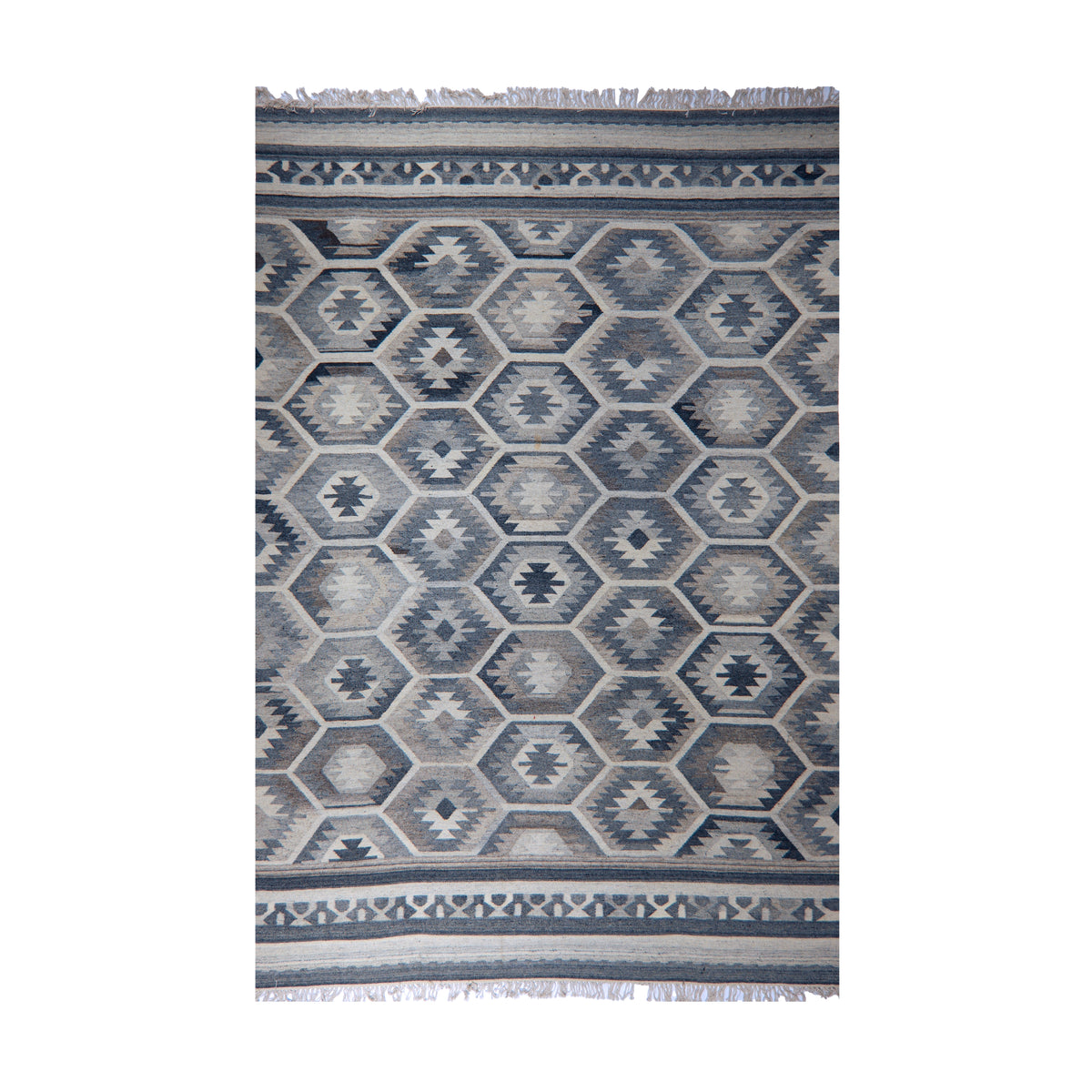 Grey & Ivory Honeycomb Geometric Kilim Rug Design 200 × 300 cm