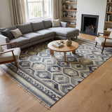 Grey & Ivory Honeycomb Geometric Kilim Rug Design 200 × 300 cm