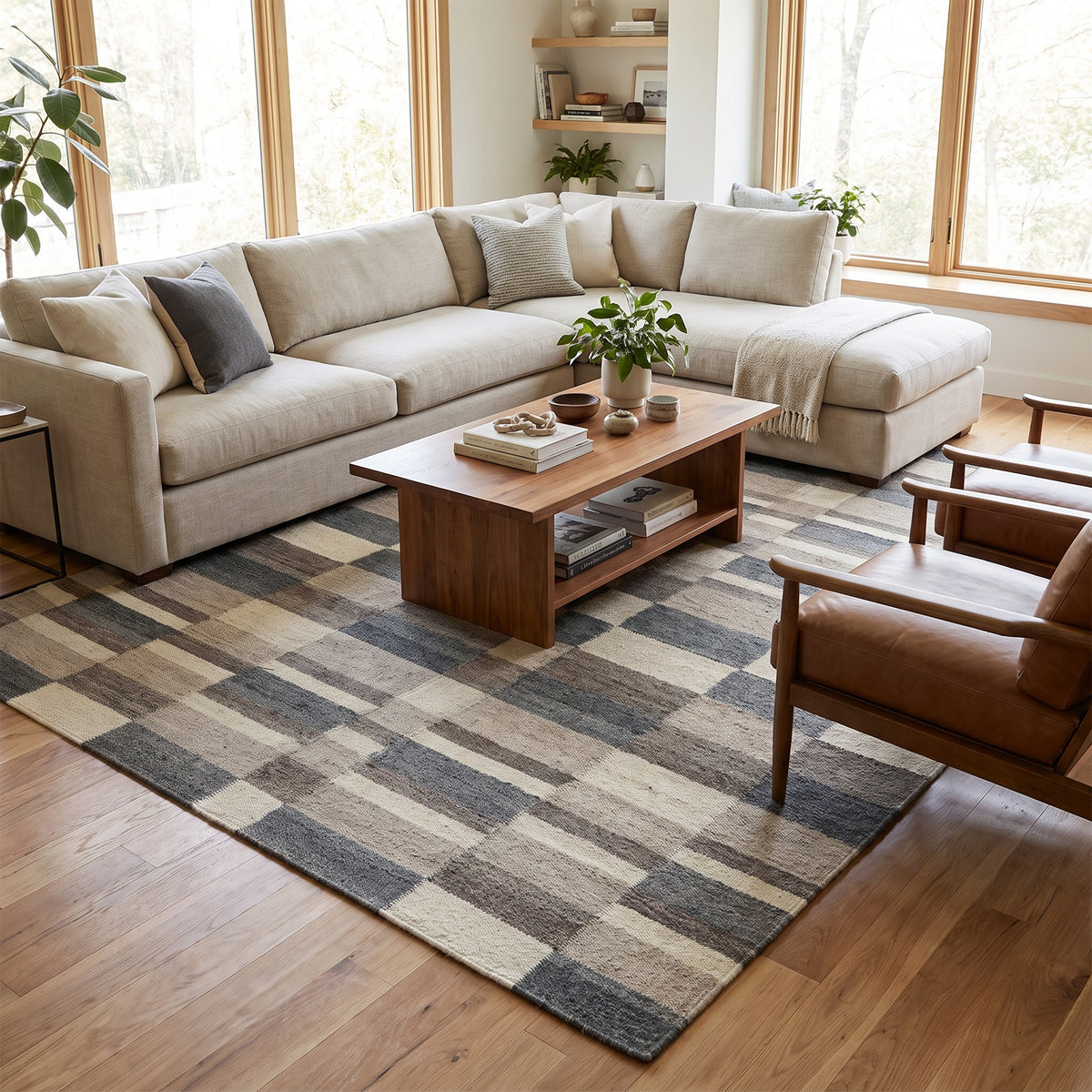 MODERN WOOLLEN KELIM RUG 203 × 291 cm
