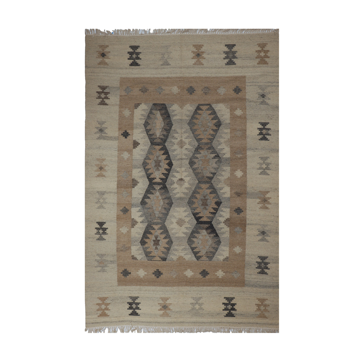 Beige & Brown Tribal Geometric Medallion Kilim Rug Design 170x240cm