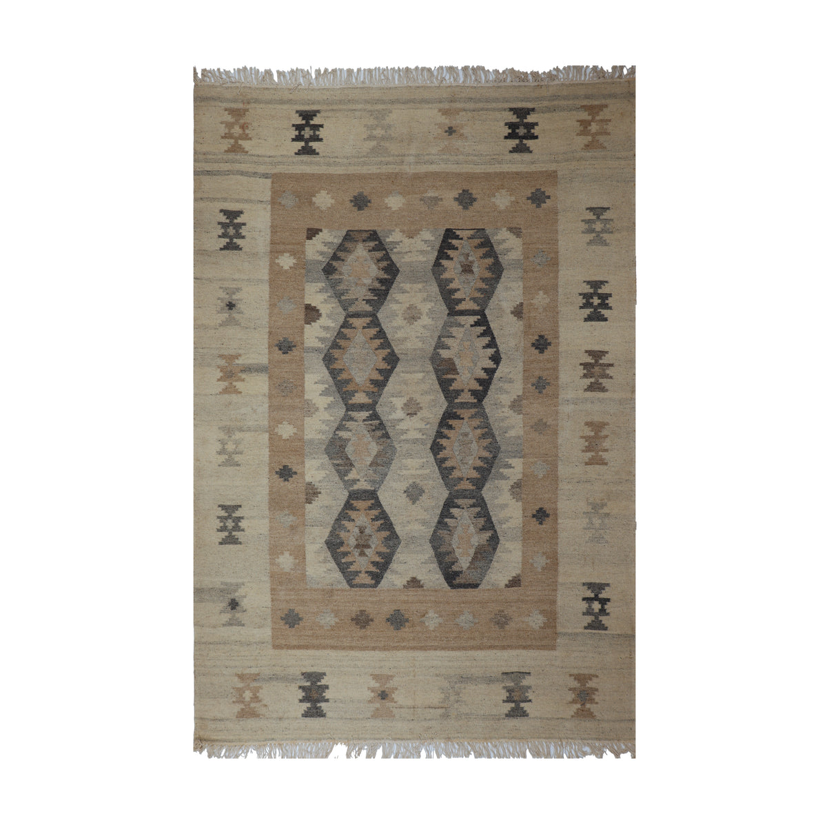 Blue Grey & Beige Tribal Geometric Kilim Rug Design 170 × 240 cm