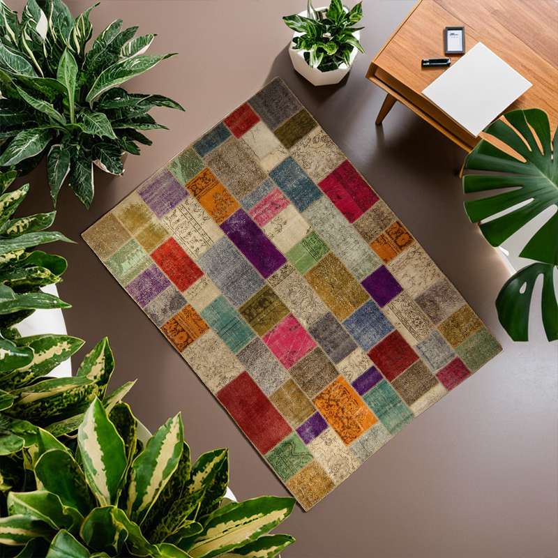 Mult-Coloured Hand-Knotted Modern Patchwork Collage Rug 353 × 253 cm