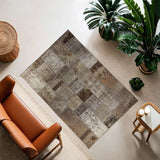 Neutral Hand-Knotted Modern Patchwork Collage Rug 297 × 200 cm