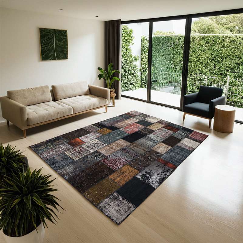 Multi-Coloured Hand-Knotted Modern Patchwork Collage Rug 351 × 253 cm