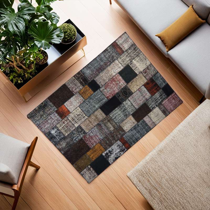 Multi-Coloured Hand-Knotted Modern Patchwork Collage Rug 351 × 253 cm