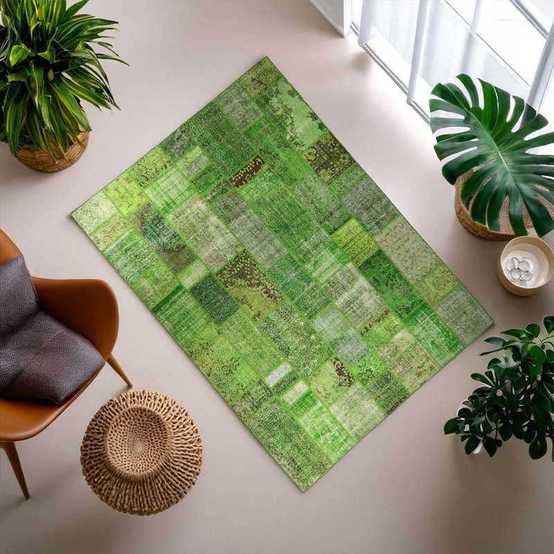 Green Hand-Knotted Modern Patchwork Collage Rug 351 × 251 cm