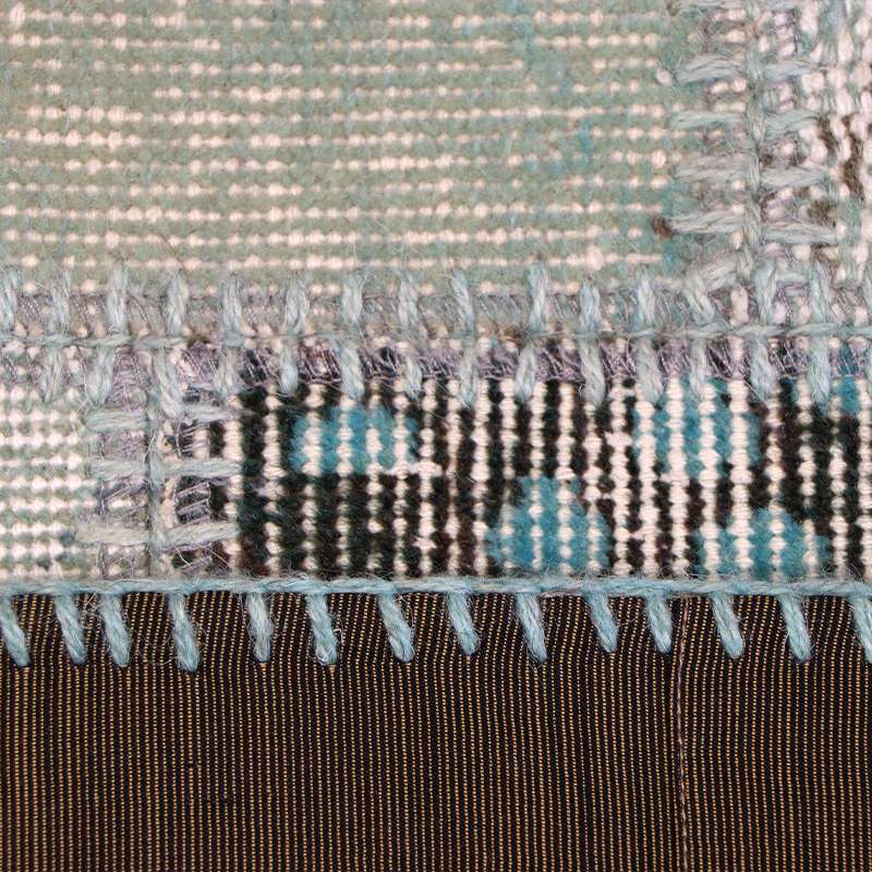 Turquoise Hand-Knotted Modern Patchwork Collage Rug 233 × 161 cm