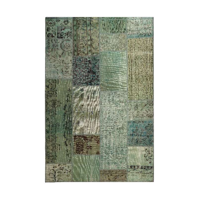 Turquoise Hand-Knotted Modern Patchwork Collage Rug 233 × 161 cm