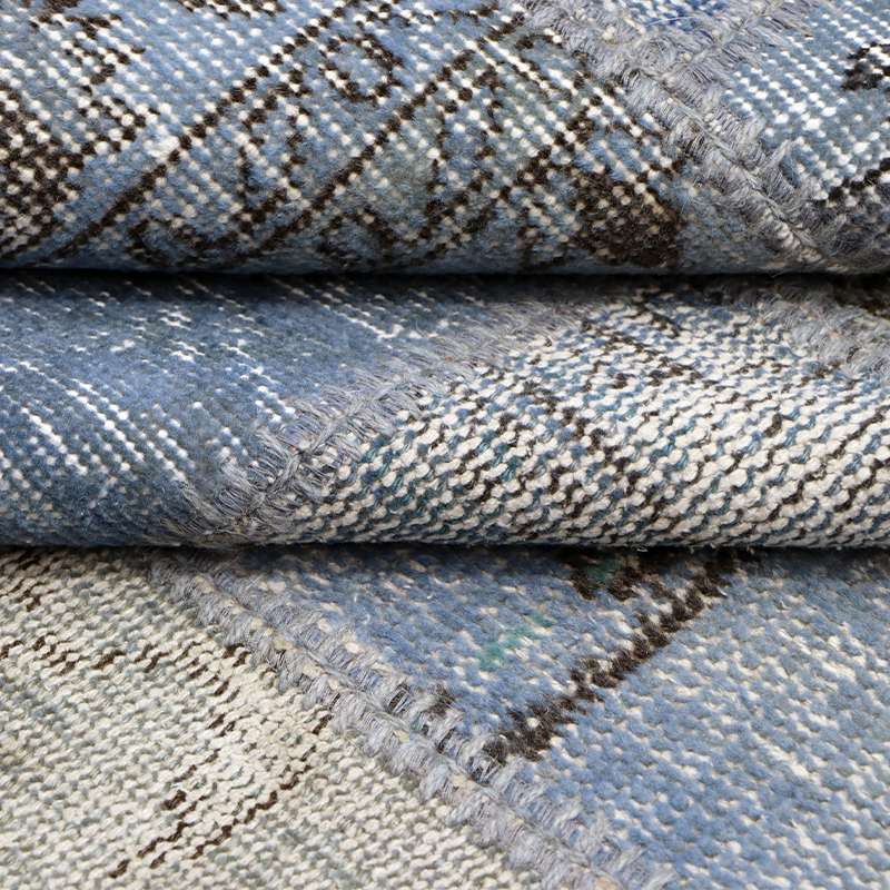 Blue Hand-Knotted Patchwork Collage Rug 302 × 252 cm