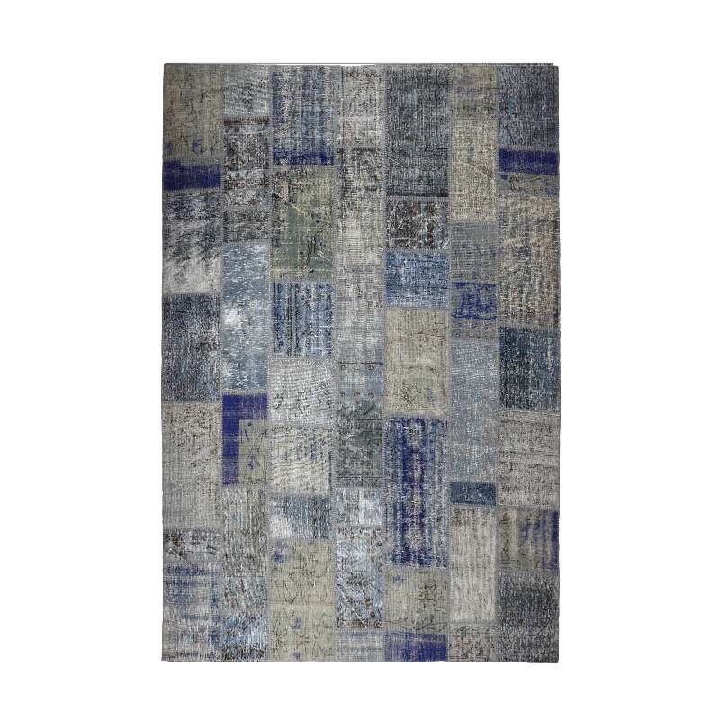 Blue Hand-Knotted Patchwork Collage Rug 302 × 252 cm