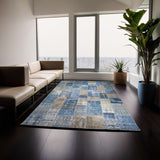 Blue Hand-Knotted Modern Patchwork Collage Rug 402 × 251 cm