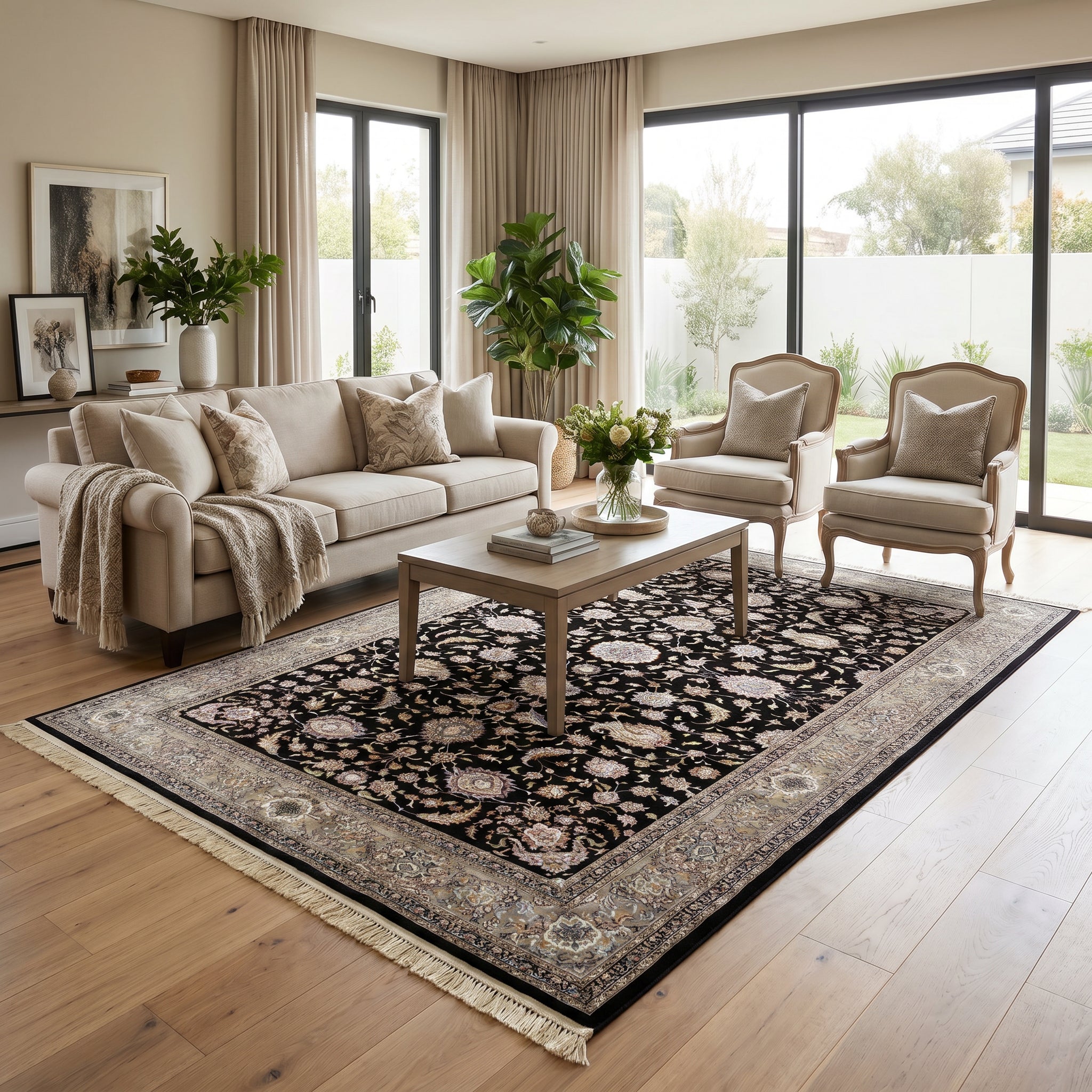 Black Persian Kashan Rug Design
