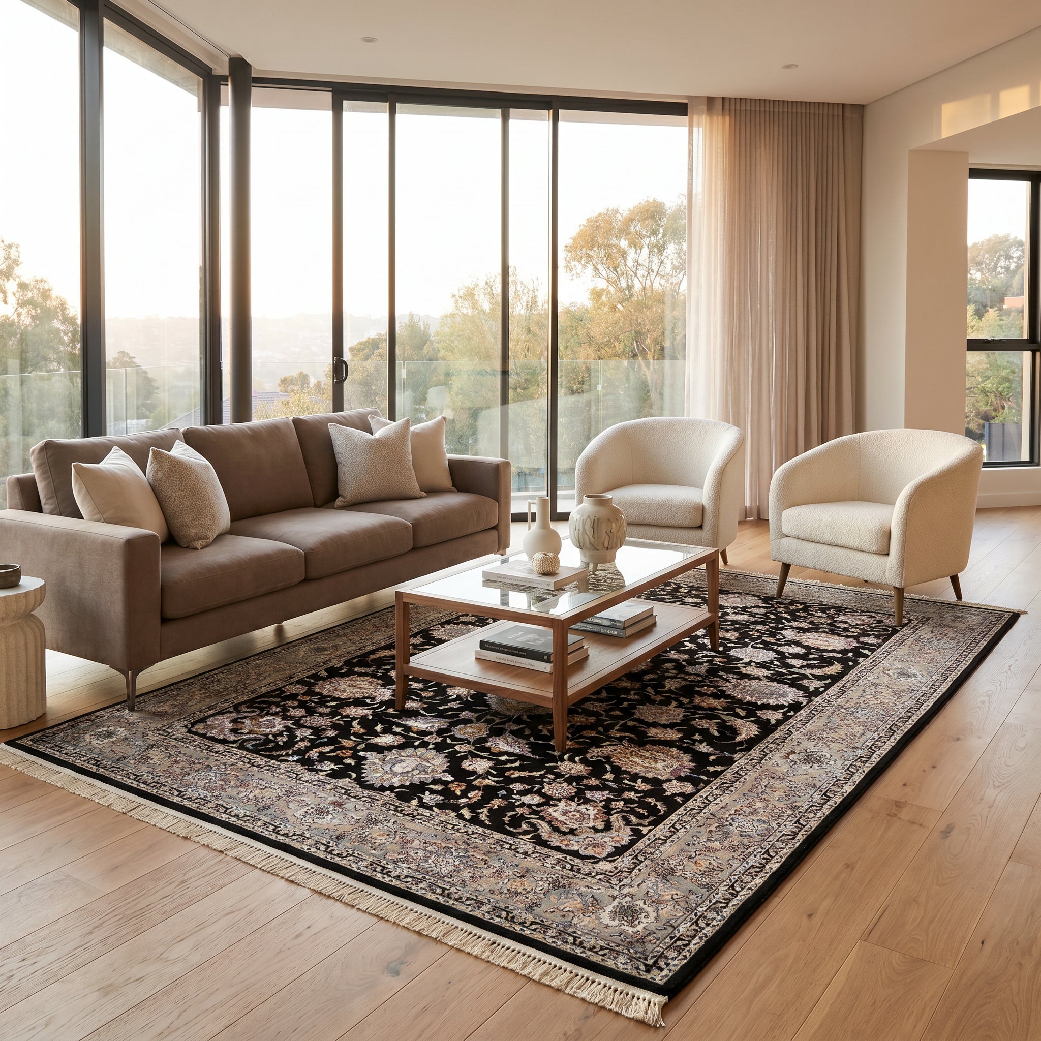 Black Persian Kashan Rug Design