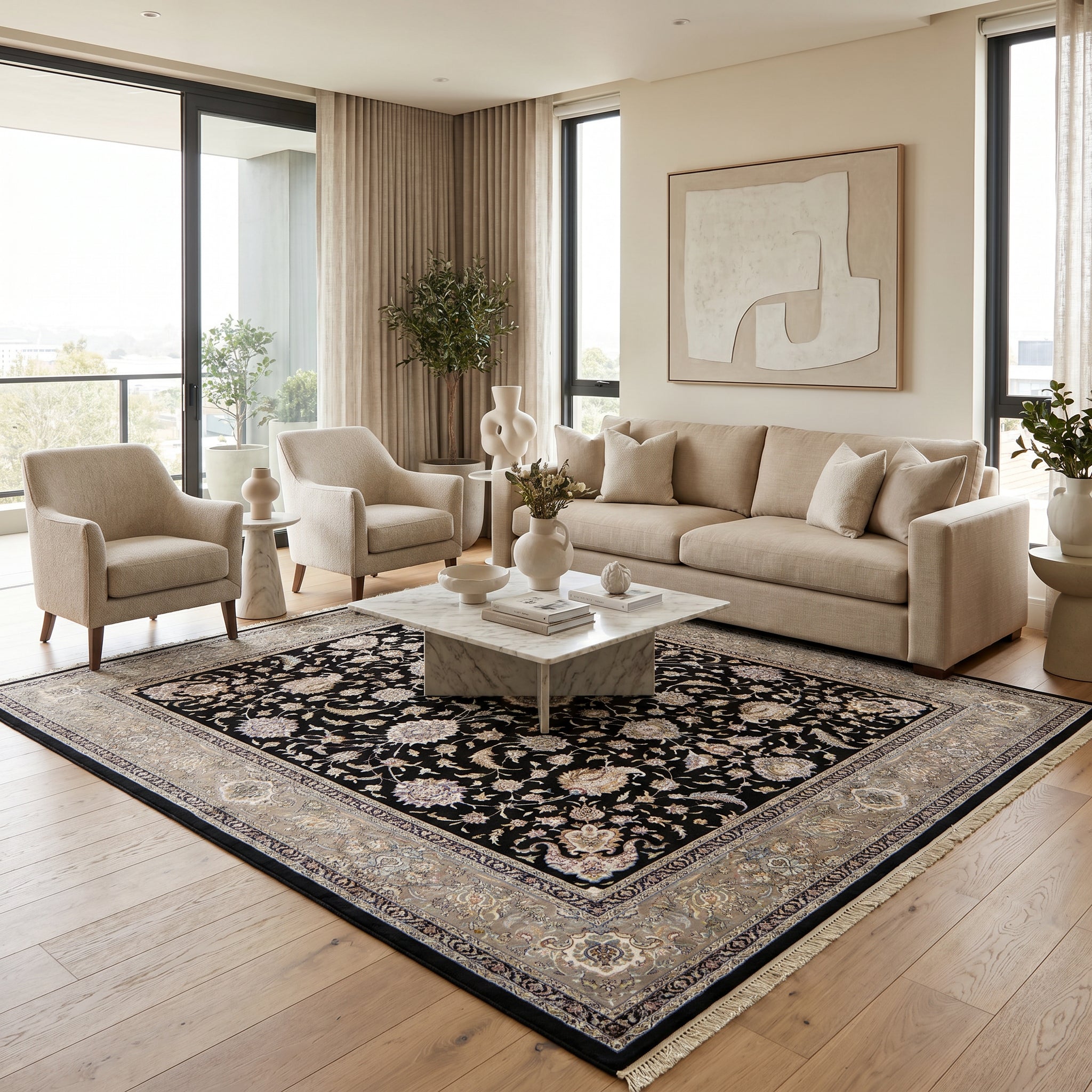 Black Persian Kashan Rug Design