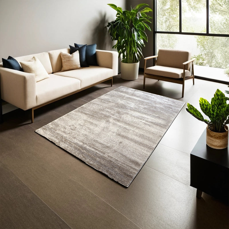 Modern Plush Pile Rugs In Dark Beige Pianura Collection