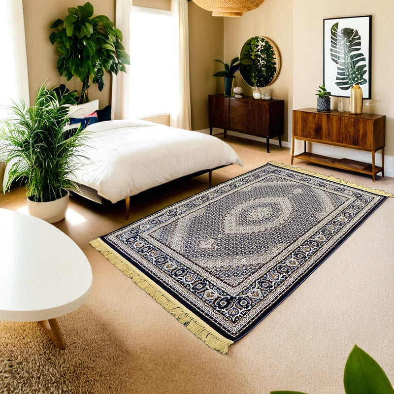Navy Blue Tabriz Mahi Rug 230 × 160 cm