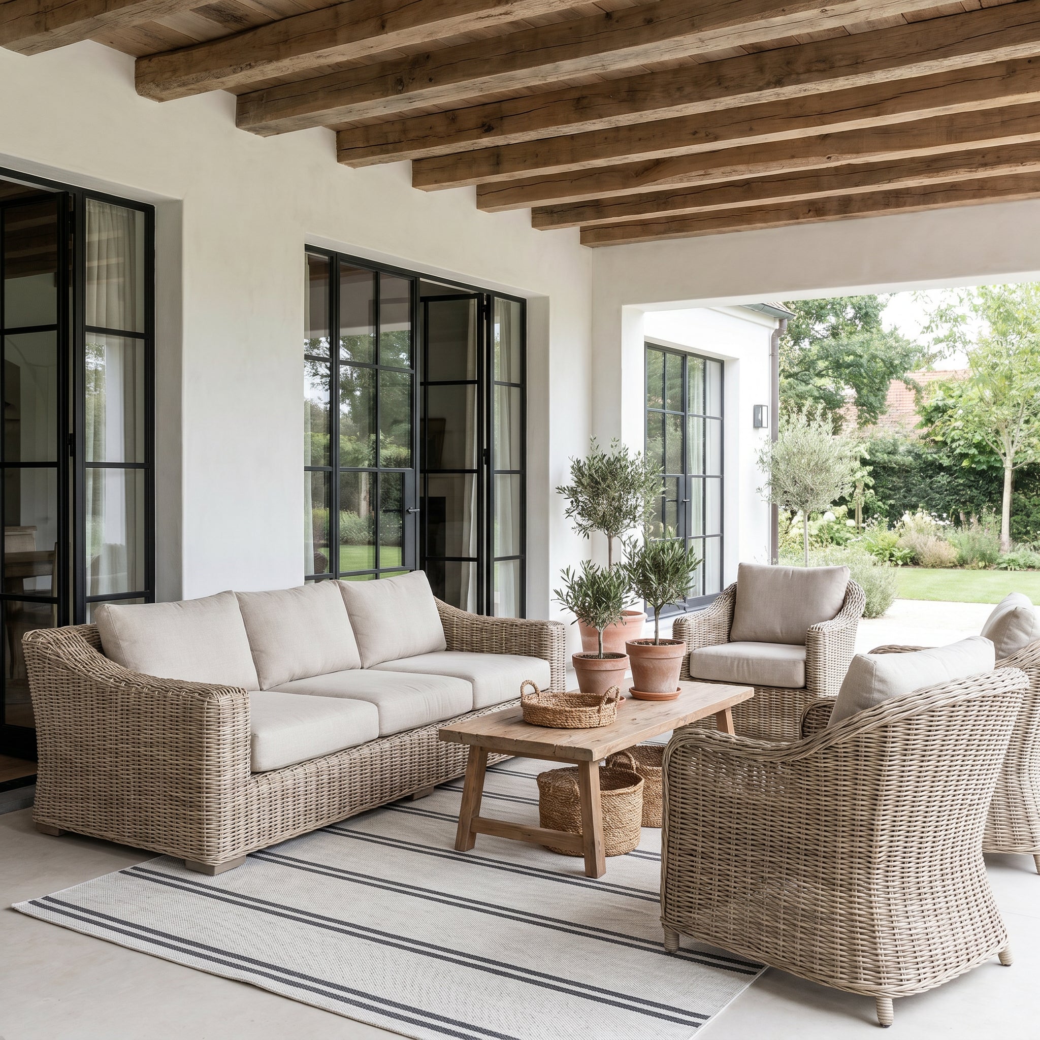 Cream & Grey Modern Outdoor Stripe Rug 230 × 160 cm