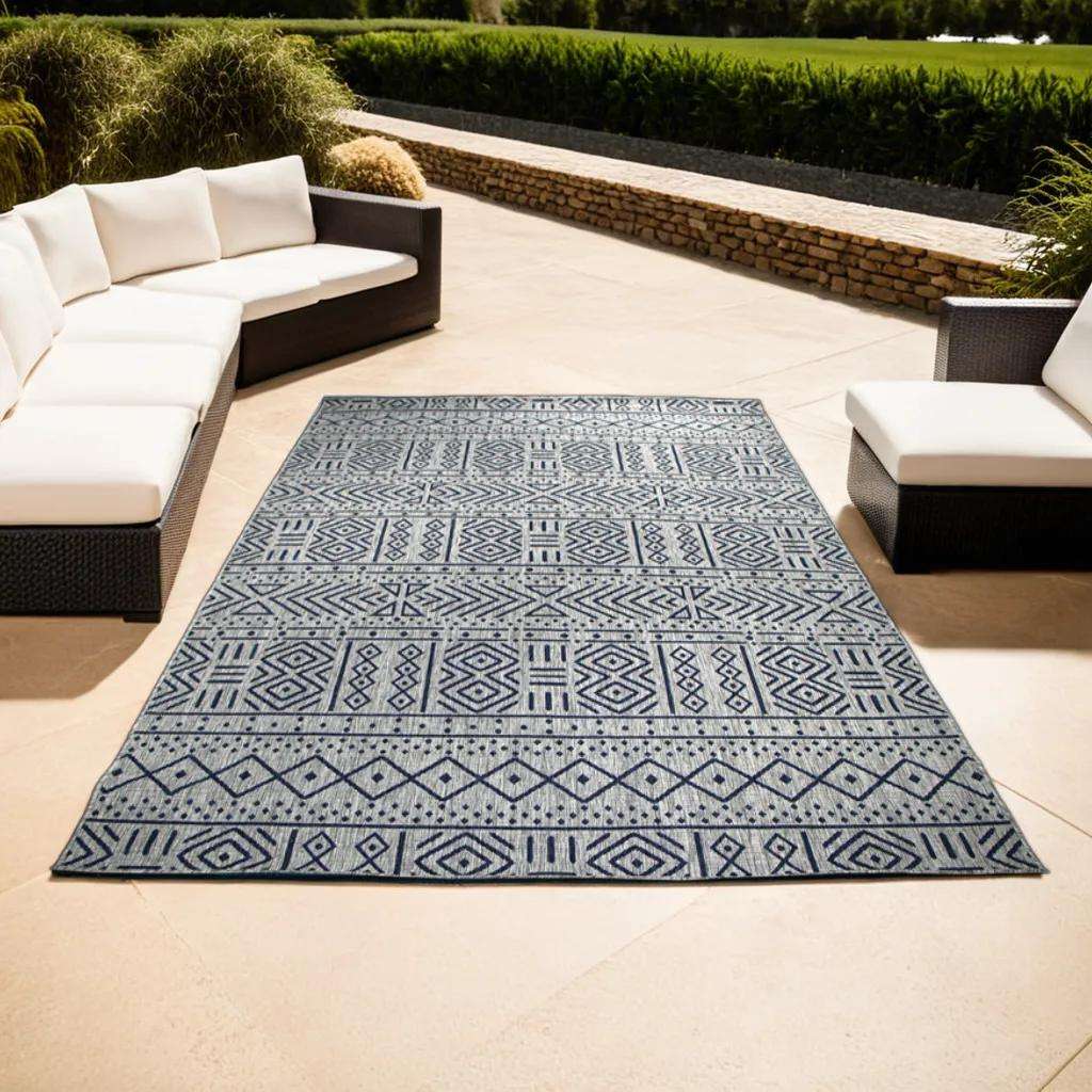 Navy Tribal Design Outdoor Rugs