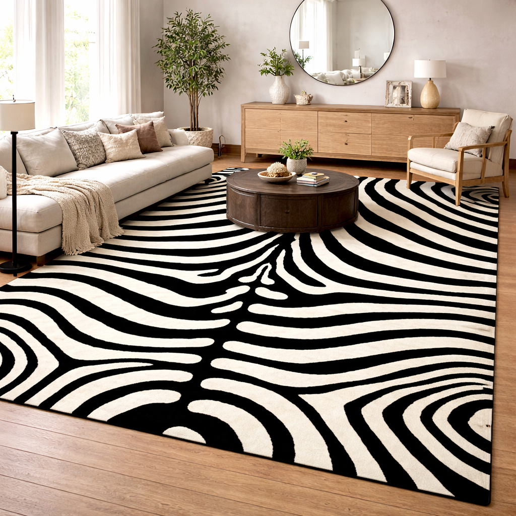 Modern Hand Tufted Zebra-Striped Rug