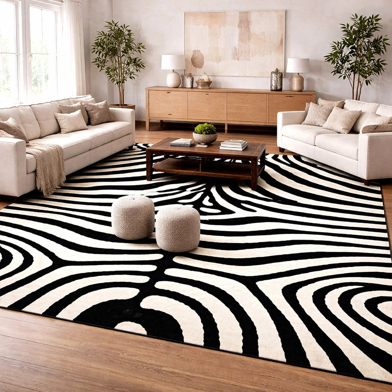 Modern Hand Tufted Zebra-Striped Rug