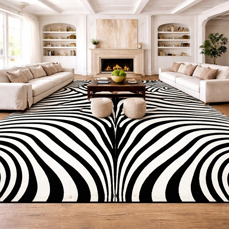 Modern Hand Tufted Zebra-Striped Rug