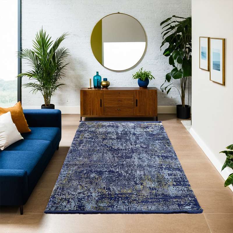 Deep Navy Blue Part Silk Alta Rug 230 × 160 cm