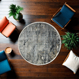 Grey & Gold Part Silk Modern Round Rug 160 × 160 cm