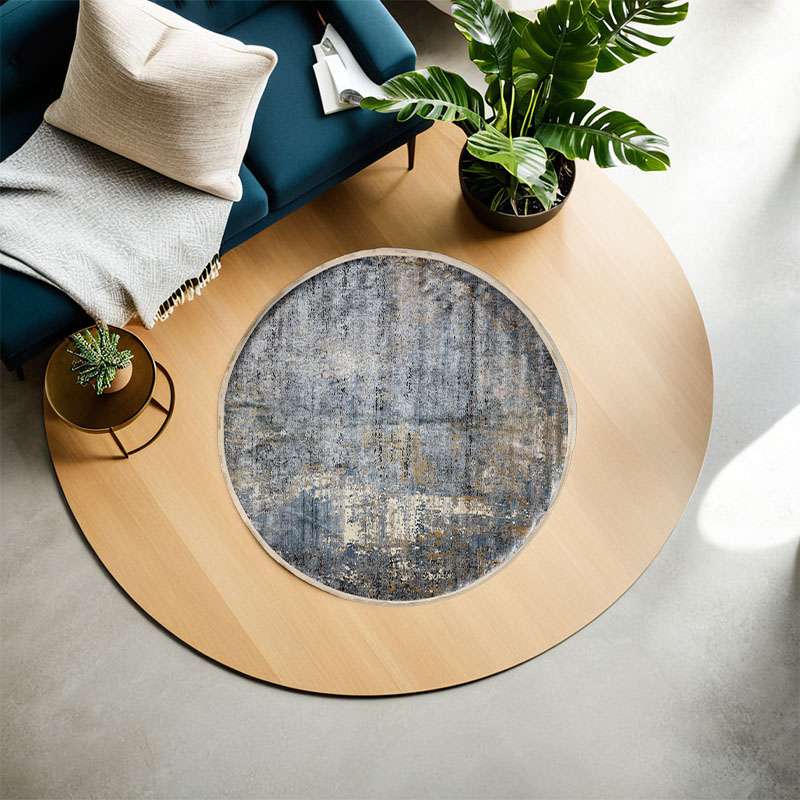 Blue Part Silk Modern Round Rug 200 × 200 cm