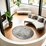 Blue Part Silk Modern Round Rug 200 × 200 cm