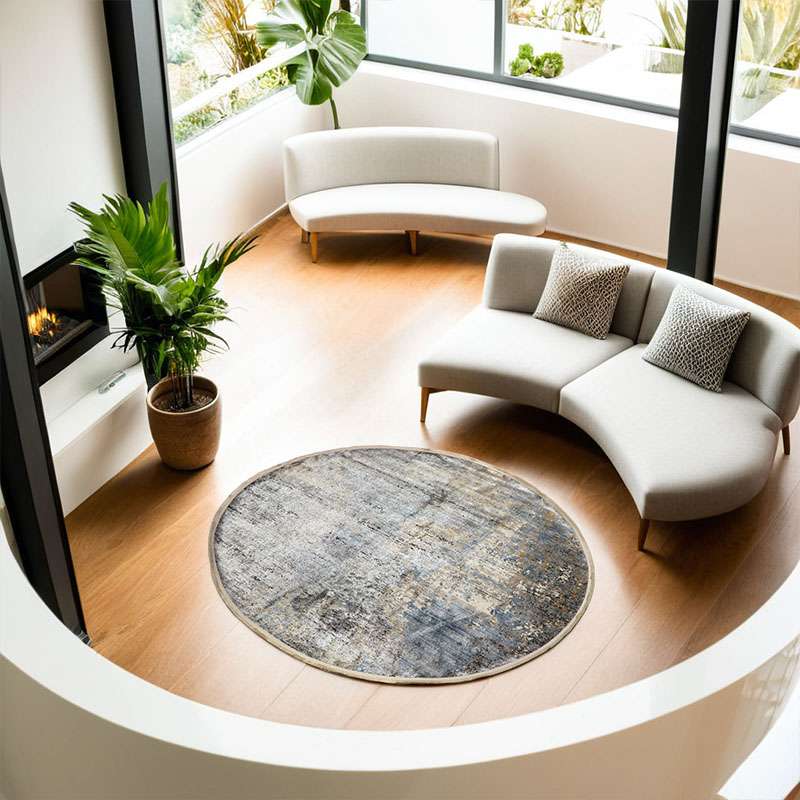 Blue Part Silk Modern Round Rug 200 × 200 cm